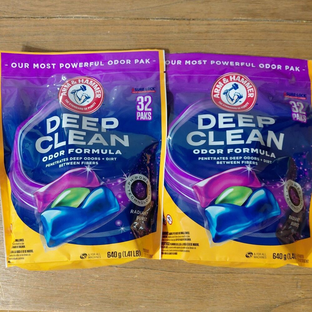 Set of 2 Arm & Hammer Deep Clean Laundry Paks - Radiant Burst 32 pods each